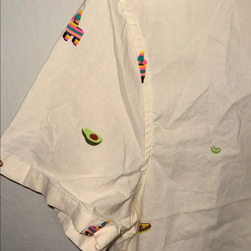 J. Crew Men's Cream Shirt with Fun Margarita Avocado Print - small. B7